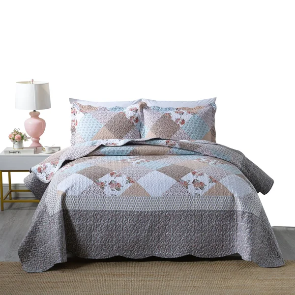 MarCielo 3 Piece Printed Quilt Set Lightweight Bedspread Set B75 Queen
