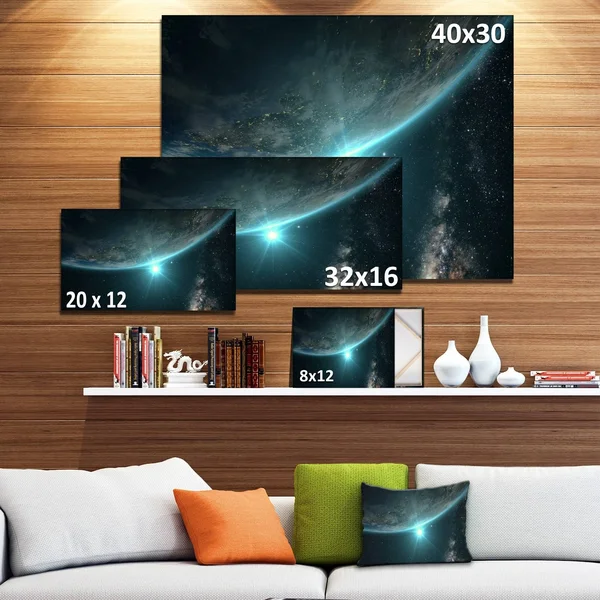 Design Art Sunrise in Earth from Space Contemporary Landscape Canvas Art, 40X20x22