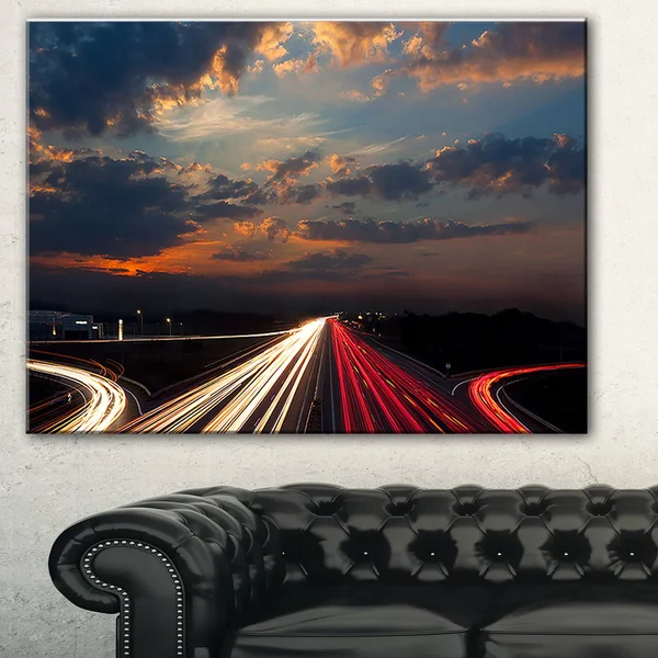 Design Art 'Long Exposure Traffic' Photographic Print on Wrapped Canvas - Size: 20 inch H x 40 inch W x 1 inch D, Red