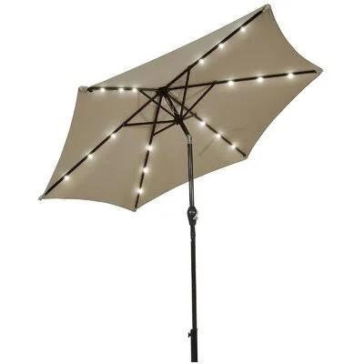 9& Solar LED Lighted Patio Market Umbrella Tilt Adjustment Crank Lift Arlmont & Co. Fabric Color: Tan