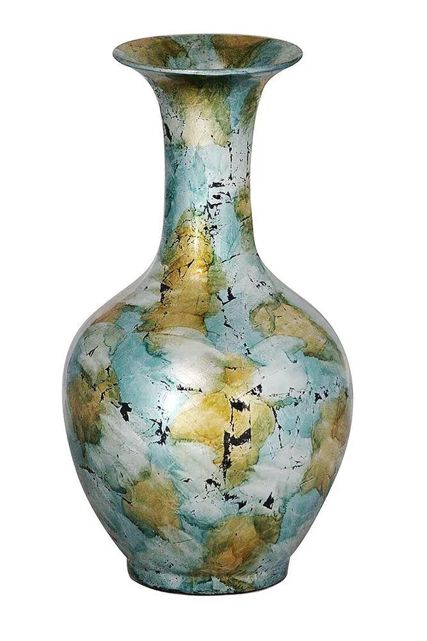 18x22 Foiled & Lacquered Ceramic Vase - Ceramic - Lacquered in Gold, Green, Blue and Red