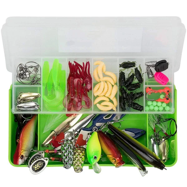 SKYSPER Fishing Lures Set with Tackle Box, Saltwater Freshwater Lures Including Spinners, Soft Plastic Worms, Crank Bait, Jigs