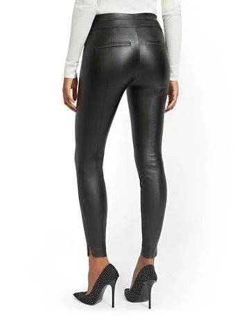 NYu0026Co Women's Petite Whitney Faux-Leather High-Waisted Pull-On Slim-Leg Pants Brick Berry, Size X-Large, Nylon/Spandex/Ray