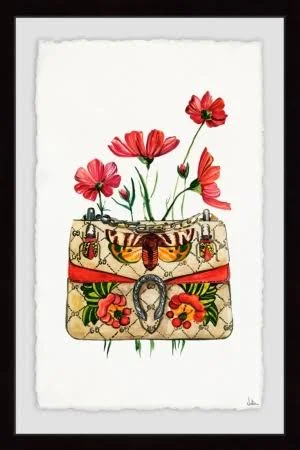Purse with Red Flowers Framed Print - Multi