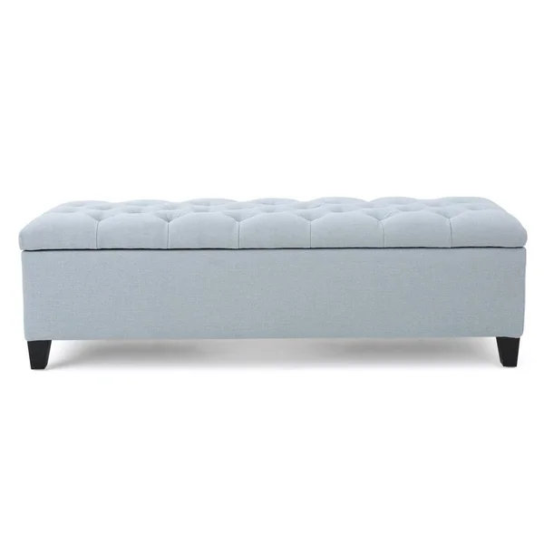 Noble House Ottilie Light Sky Blue Fabric Storage Bench