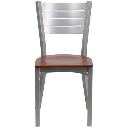 Flash Furniture 2-Xu-Dg-60401-Chyw-Gg Silver Slat Chair-Chy Seat - pk2