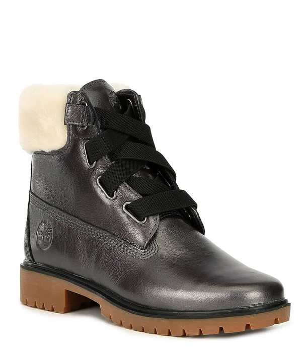 Timberland Women's Jayne Authentic Shearling Waterproof Boot, Size: 8.5, Dark Grey Metallic Leather
