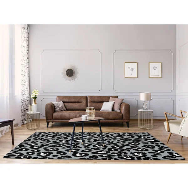 Oakland Football Leopard Print Area Rug - Silver/White/Black - 8' x 10'
