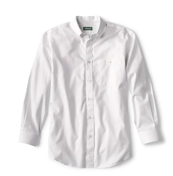 Men's Pure Cotton Wrinkle-Free Pinpoint Oxford Long-Sleeved Shirt, White, Size Large, Orvis