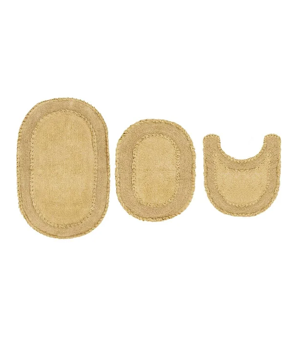 Home Weavers Double Ruffle Collection Absorbent Cotton 3 Piece Set Machine Washable Bath Rug - Ivory