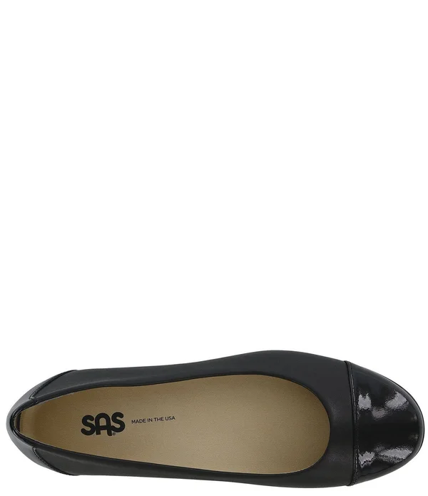 Women's SAS scenic Cap Toe Ballet Flat Black/Black Patent Leather 5 W