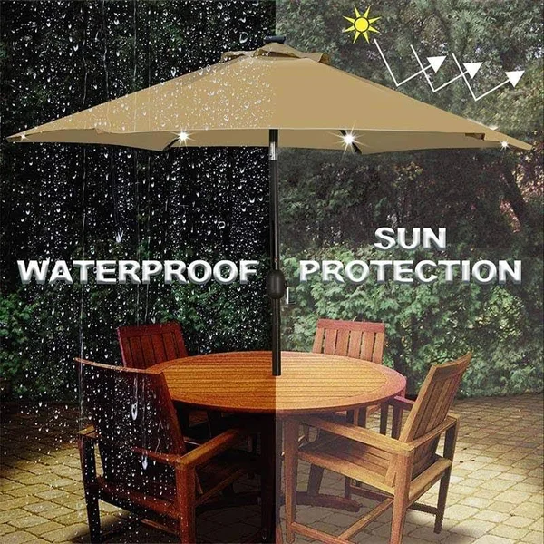Costway 10& Solar LED Lighted Patio Market Umbrella Shade Tilt Adjustment Crank-Burgundy