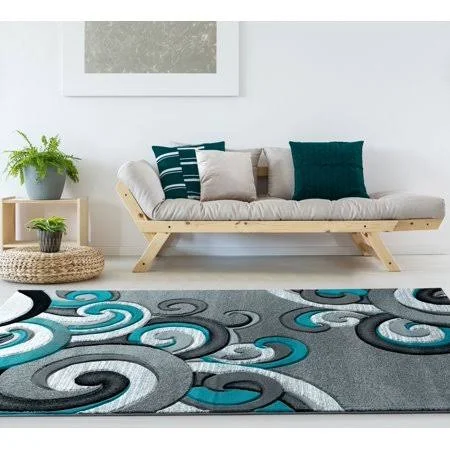 United Weavers Drachma Dahlia Contemporary Turquoise Woven Olefin Area Rug or Runner - Size: 2&7 inch x 4&2 inch