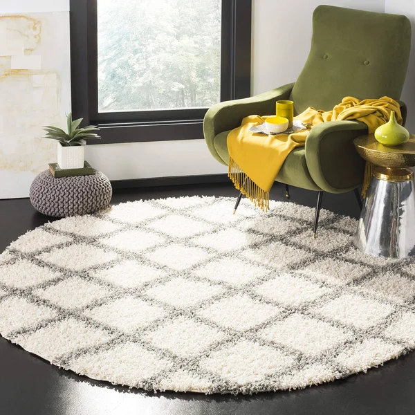 Safavieh Dallas Shag SGDS258F Ivory, Grey Rug 6& x 6& Round