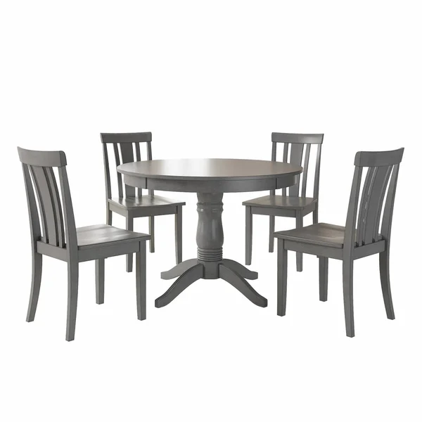 Weston Home Lexington 5 Piece Round Dining Table Set with Slat Back Chairs - Size: Small, Antique Grey