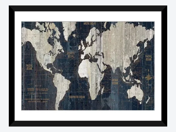 Framed Poster Prints - Old World Map Blue by Wild Apple Portfolio ( Maps > World Map Art art)
