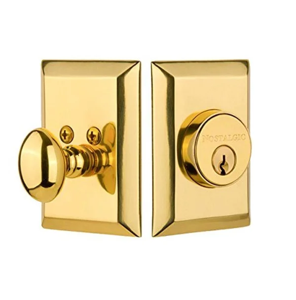 Nostalgic Warehouse New York Plate Single Cylinder Deadbolt in Polished Brass 733274