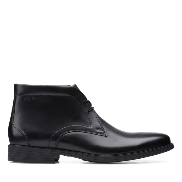 Clarks Whiddon Mid Mens Leather Waterproof Chukka Boots, Black