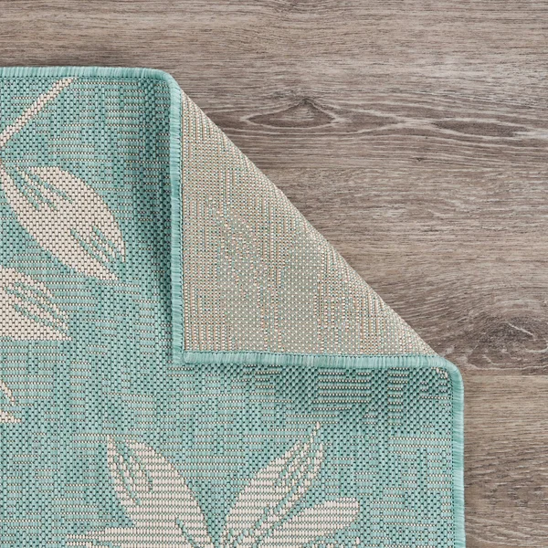 Teal Ash Leaves Indoor/Outdoor Rug - 7&10x22 x 9&10x22