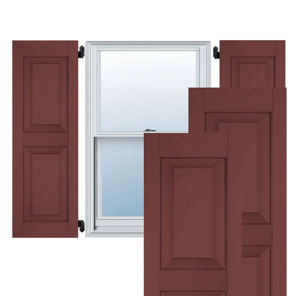 Ekena Millwork 15 in. x 62 in. Exterior Real Wood Pine Raised Panel Shutters Pair Cottage Red