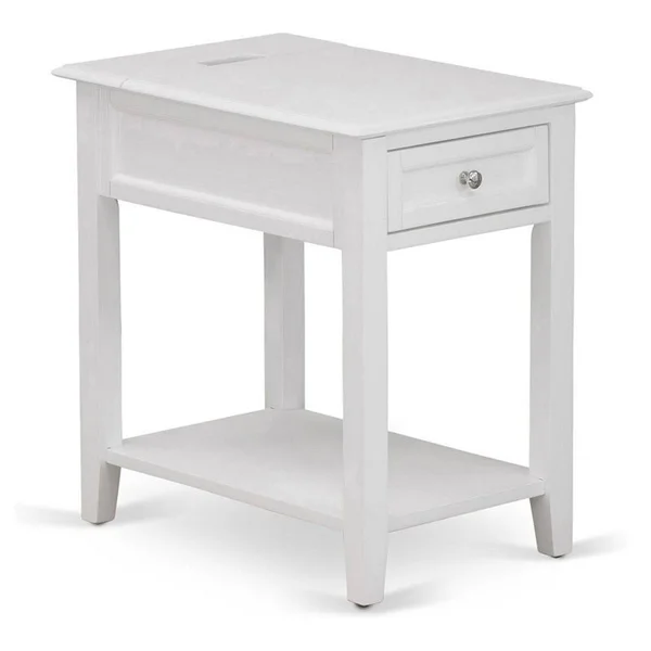 East West Furniture Denison 24x22 Wood Nightstand with 1 Drawer in White