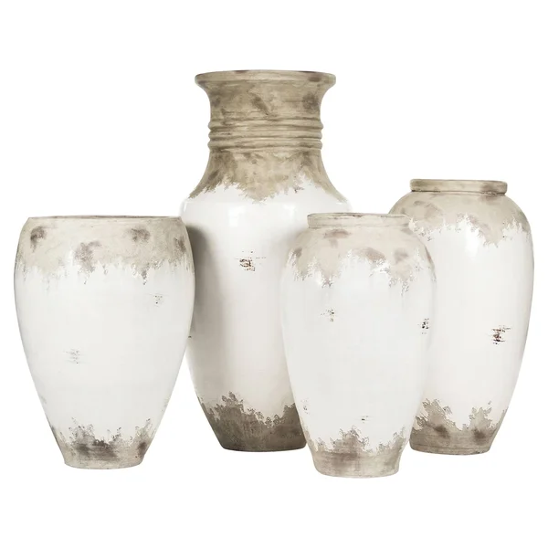 Siena French Country White Rustic Distressed White Ceramic Floor Vase - 31x22 - Kathy Kuo Home
