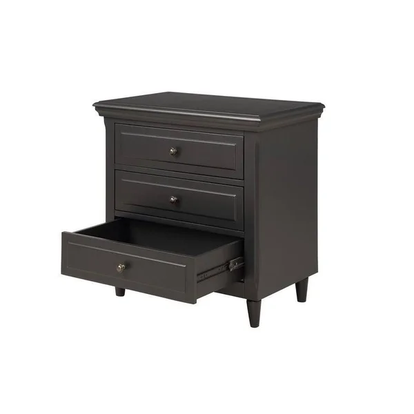 AOOLIVE 3-Drawer Nightstand Storage Wood Cabinet, Black Pine Wood - MDF