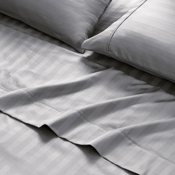 Brielle Home 100% Organic Cotton Dobby Stripe Sheet Set Queen - Blue