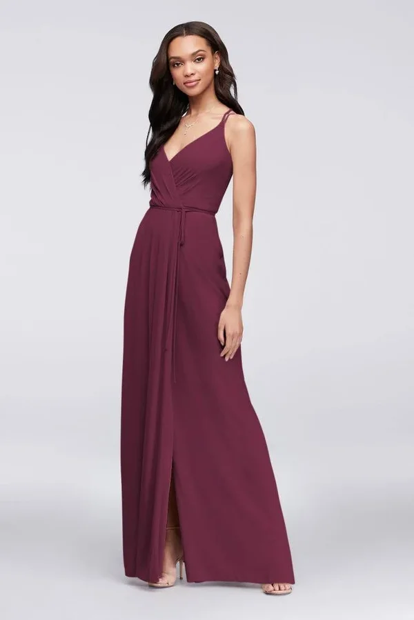 David&s Bridal Double-Strap Long Georgette Bridesmaid Wrap Bridesmaid Dress - Wine (Red), 16