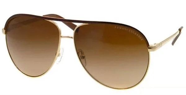Armani Exchange Metal Unisex Aviator Sunglasses - Light Gold/Dark Brown, 61 mm