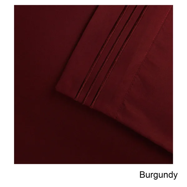 Superior Wrinkle Resistant Emboidered Microfiber Deep Pocket Sheet Set, California King - Burgundy
