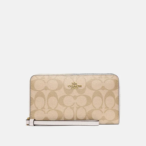 Coach F73418 Signature Large Phone Wallet Wristlet Clutch Light Khaki Chalk