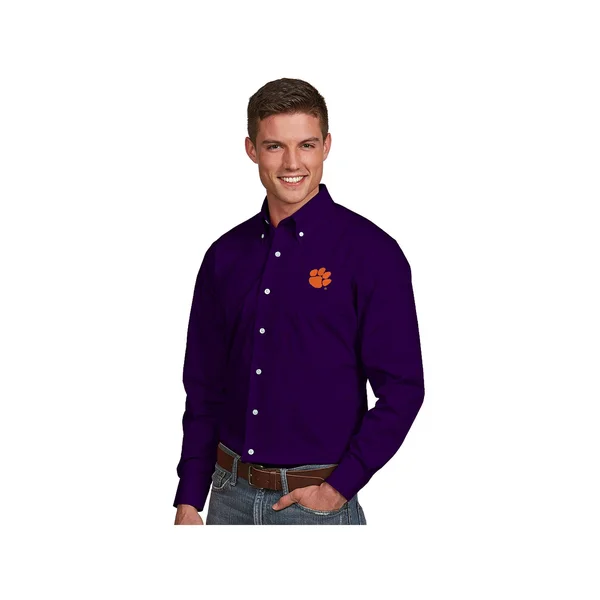 Antigua Clemson Tigers Purple Dynasty Woven Long Sleeve Button-Down Shirt Size: 3XL