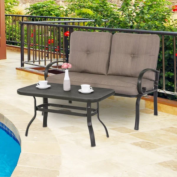 Cloud Mountain 2 Piece Outdoor Loveseat Furniture Bistro Set Garden Patio Metal Coffee Table Bench Sofa with Cushions - Gradient