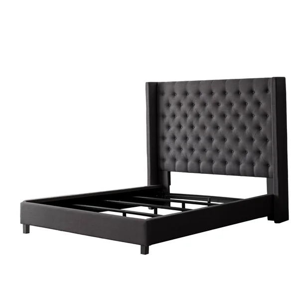 CorLiving Fairfield Dark Grey Tufted Fabric Full Double Bed with Wings