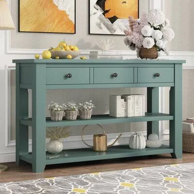 Modern Console Table Sofa Table for Living Room with Storage Canora Grey Table Base Color: Retro Green - Table Top Color: Retro G