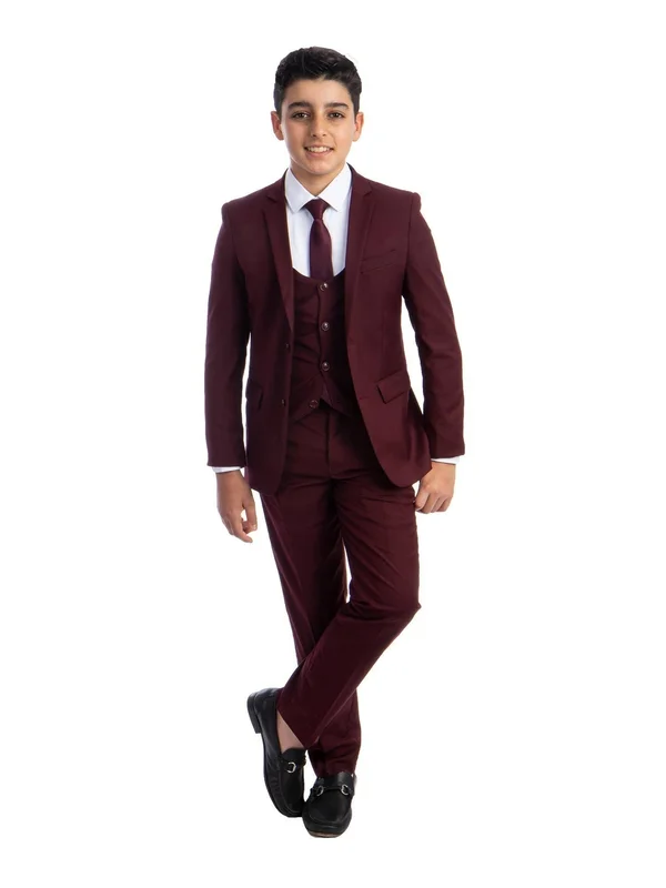 Perry Ellis Little Boys Burgundy 5 Piece Classic Formal Occasion Suit 2-7, 6