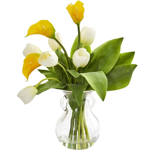Nearly Natural Calla Lily & Tulips Artificial Arrangement in Decorative Vase Pink