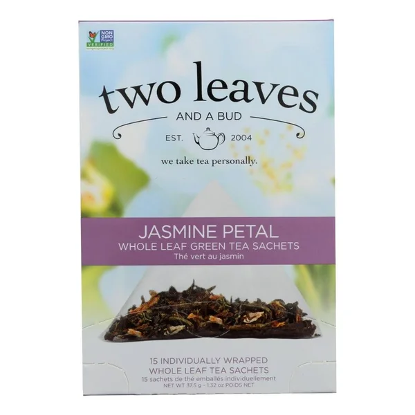 Jasmine Petal Green Tea Sachets, Two Leaves and A Bud Case of 6 Boxes (90 Sachets Total)