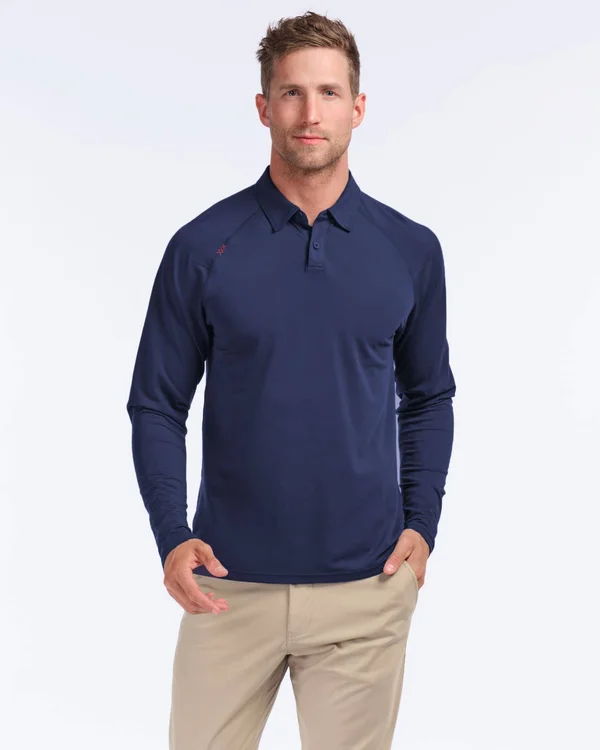 Men's Rhone Delta Long Sleeve Pique Polo - Size Small - White