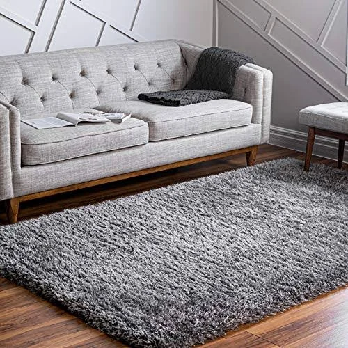 Infinity Collection Solid Shag Area Rug by Rugs.com – Smoke 7& x 10& High-Pile Plush Shag Rug Perfect for Living Rooms, Bedrooms