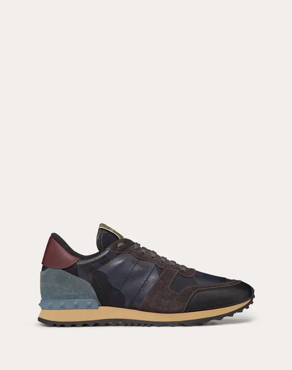 Valentino Garavani Uomo Camouflage Rockrunner Sneaker Man Blue 40