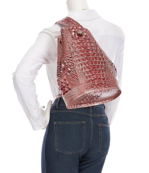 Brahmin Melbourne Collection Allie Sling Crocodile Embossed Backpack - Dusty Pink