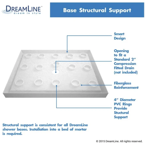DreamLine DLT-1130602-22 Slimline 30x22D x 60x22W x 2 3/4x22H Right Drain Single Threshold Shower Base in Biscuit