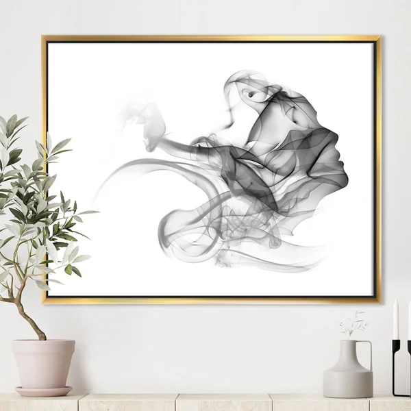Designart & Woman and Smoke Double Exposure & Portrait Framed Canvas Art Print - Size: 46 inch x 36 inch