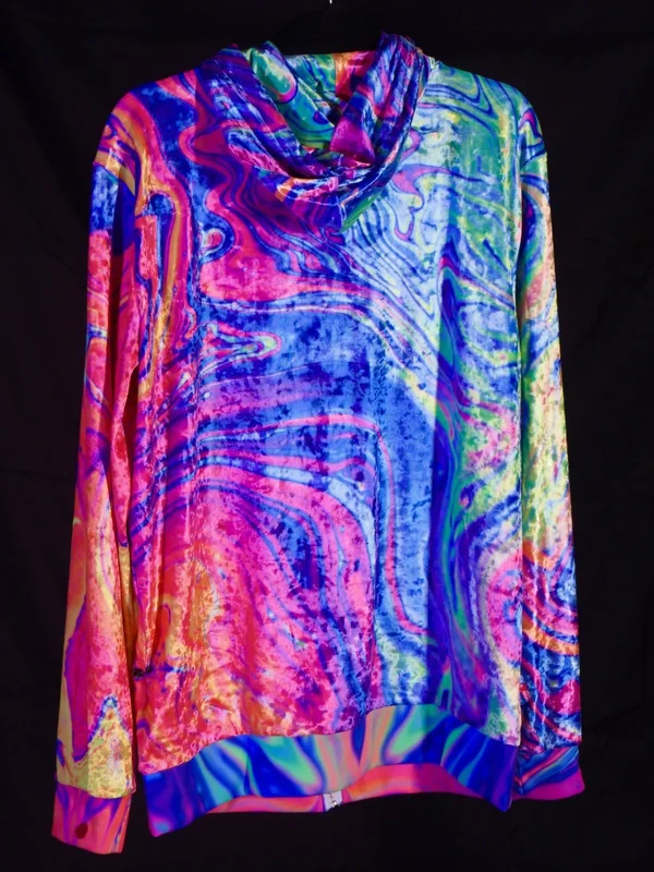 Neon Nuclear Unisex Hoodie S, Black, Zip Up Crushed Velvet