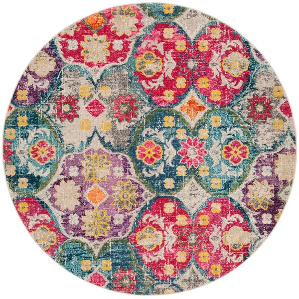Safavieh Monaco MNC248R 6&7x22 x 6&7x22 Square Grey, Fuchsia Area Rug