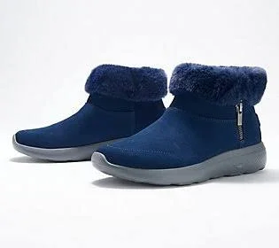 Skechers On-The-Go Faux Fur Ankle Boots - Enchanted, Size 10 Wide, Navy