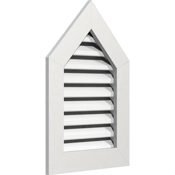 16 inchw x 24 inchh Peaked Top Gable Vent (21 inchw x 29 3/8 inchh Frame Size) 12/12 Pitch: Functional - PVC Gable Vent w/ 1 inch