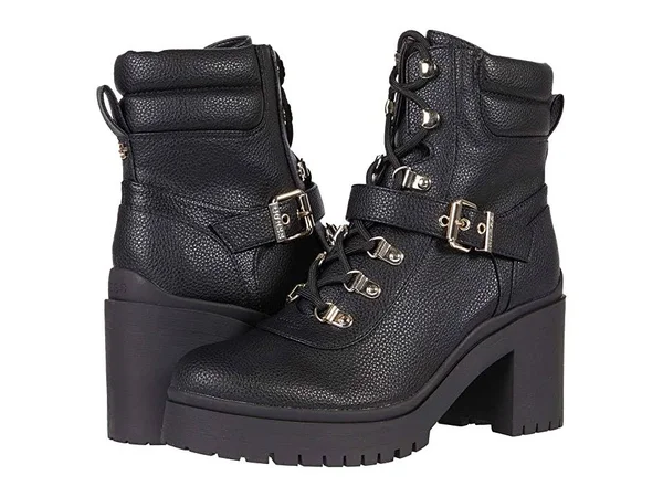 Guess Women's Canaly Lug Sole Block Heel Combat Boots - Black